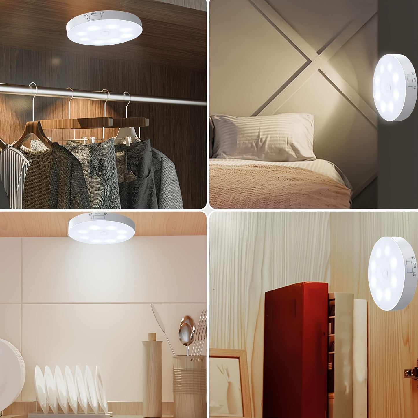 6 Lámparas LED Recargables USB con Sensor de Movimiento, Magnéticas y de Doble Luz (Blanco Frío/Cálido) para Escaleras, Closets, Dormitorios y Más