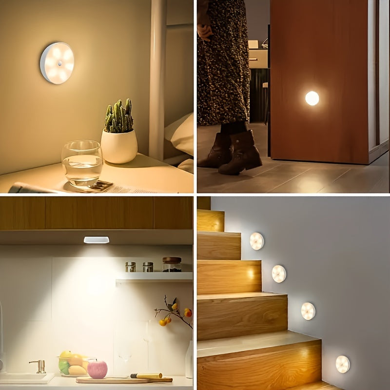6 Lámparas LED Recargables USB con Sensor de Movimiento, Magnéticas y de Doble Luz (Blanco Frío/Cálido) para Escaleras, Closets, Dormitorios y Más