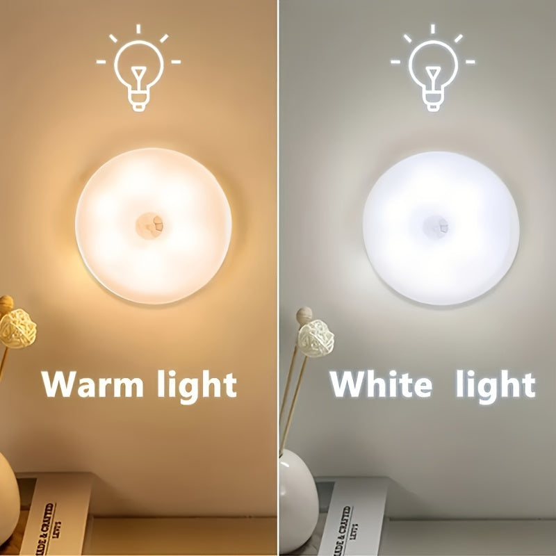 6 Lámparas LED Recargables USB con Sensor de Movimiento, Magnéticas y de Doble Luz (Blanco Frío/Cálido) para Escaleras, Closets, Dormitorios y Más