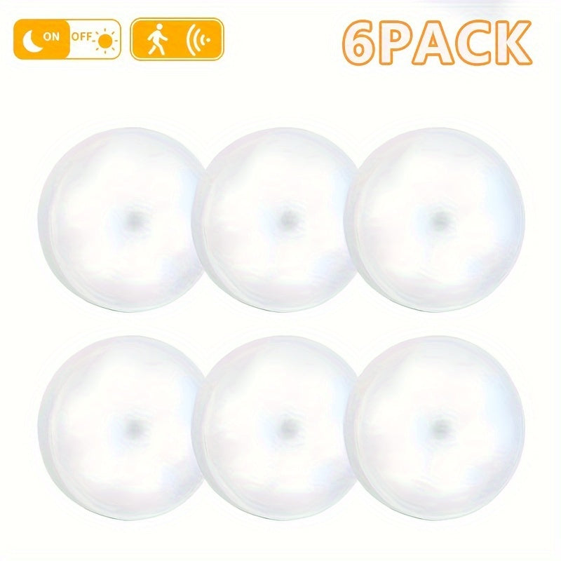 6 Lámparas LED Recargables USB con Sensor de Movimiento, Magnéticas y de Doble Luz (Blanco Frío/Cálido) para Escaleras, Closets, Dormitorios y Más