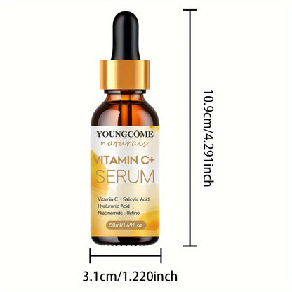 Sérum Facial de Vitamina C y Retinol - Esencia Hidratante con Ácido Hialurónico, Cúrcuma y Aloe Vera para Todo Tipo de Piel, Sin Fragancia, 30ml/50ml