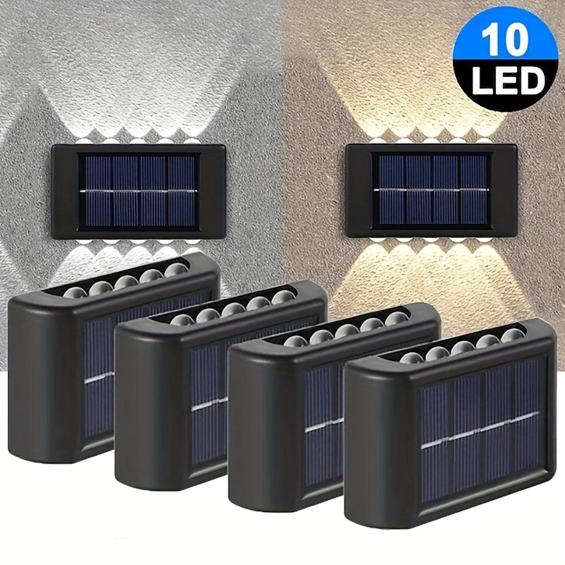 Lámparas Solares de 10 LED para Cerca, Doble Cabezal, Impermeables y Decorativas para Jardín, Patio y Exterior